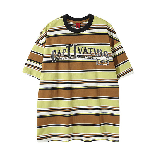 Y2K mens shirt vintage hip hop crew neck striped t-shirt