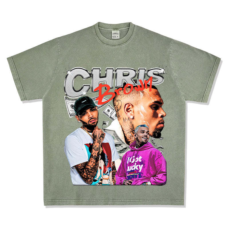 Streetwear masculino vintage hip hop breezy print short sleeve t-shirt