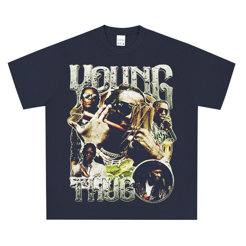 Cool t rapper vintage hip hop Young Thug print short sleeve t-shirt