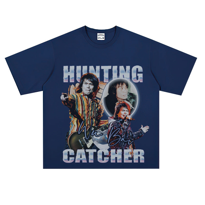 Film Star T Shirt Loose Heavy Retro Street Cotton American T-shirt Men and Women