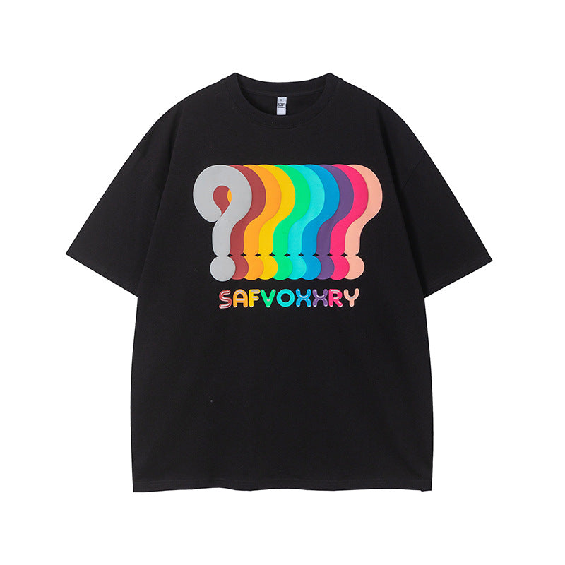 Vintage Tišö Rt Rainbow Question Mark Print Short Sleeve T-Shirt