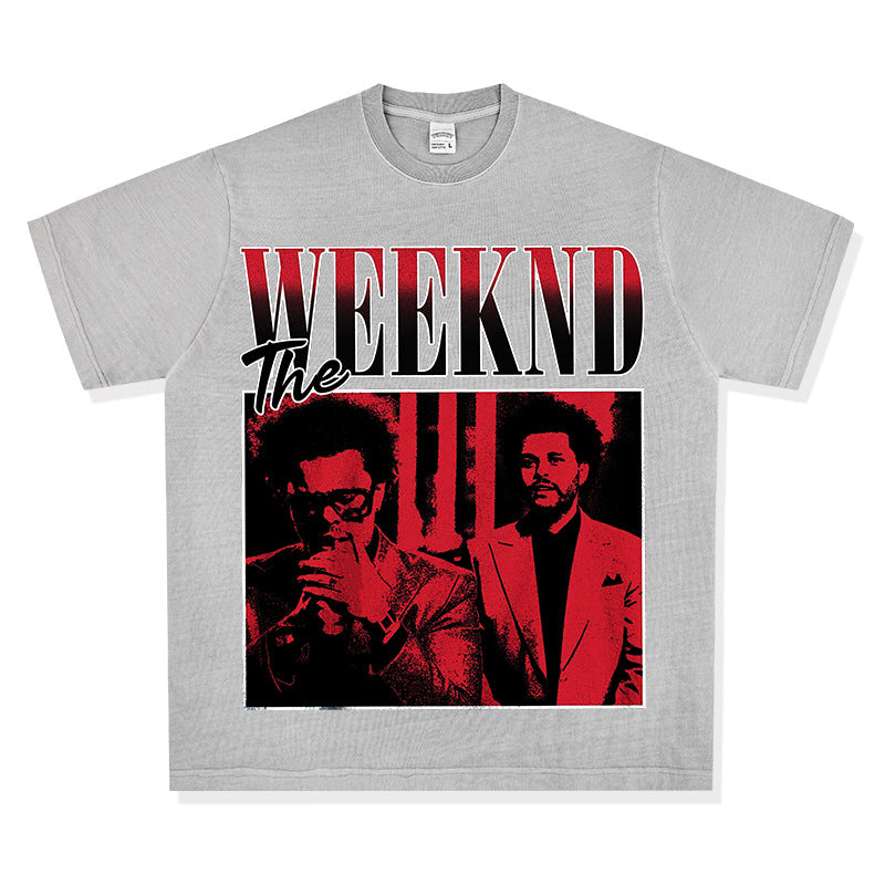 New york hip hop shop weeknd print short sleeve hip hop loose t shirt