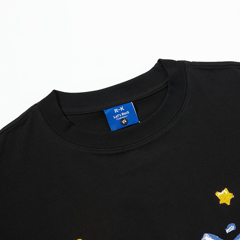Nyc T Shirt Vintage Graffiti Linked Star Print Short Sleeve T-Shirt Summer Oversize Top