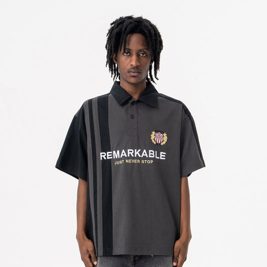 Vic Streetwear Summer Vintage Lapel Short Sleeve T-Shirt Loose