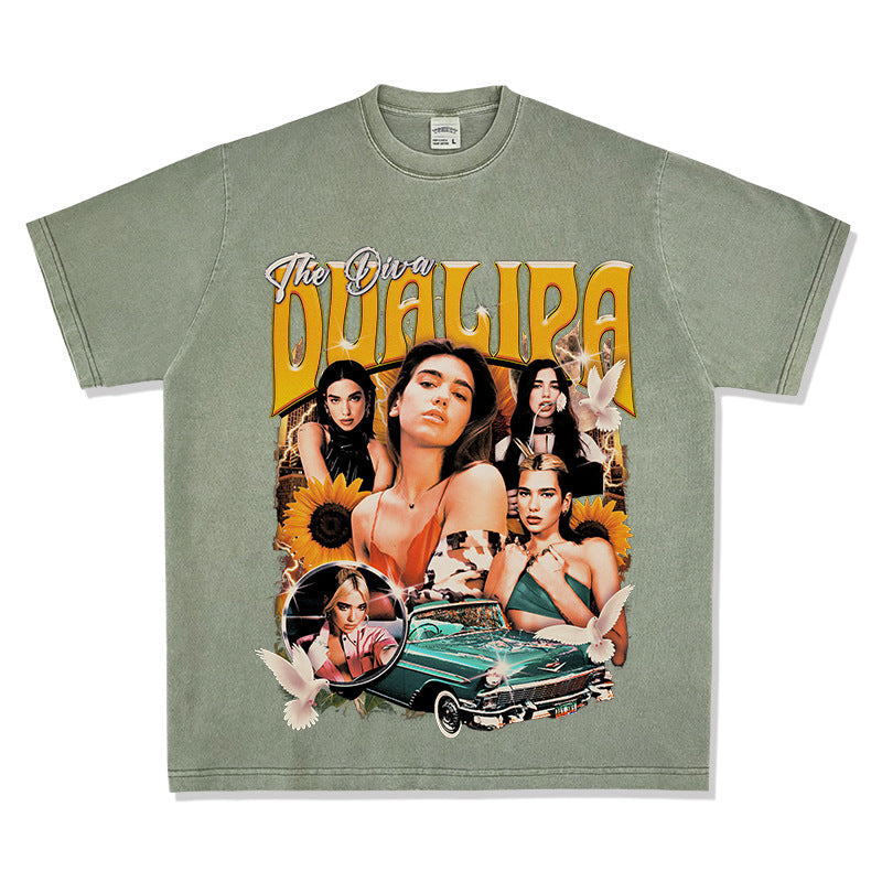 New york hip hop shop vintage hip hop dua lipa print short sleeve t-shirt