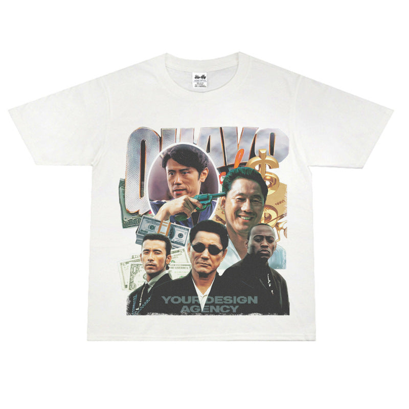 Film Star T Shirt Loose Japanese Style Retro Street Cotton T-shirt Men