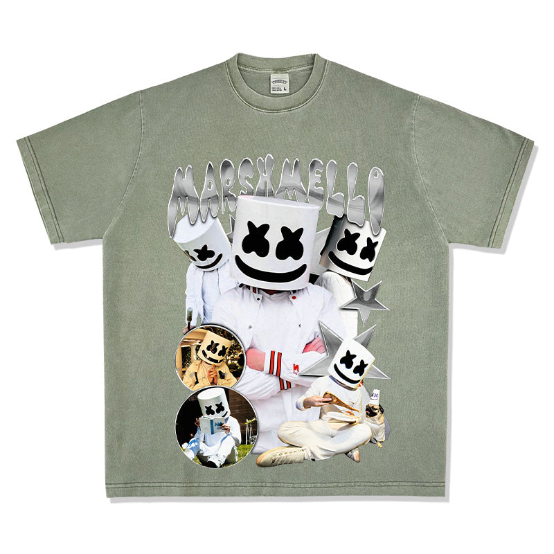 Streetwear masculin MARSHMELLO vintage hip hop rap print short sleeve t-shirt