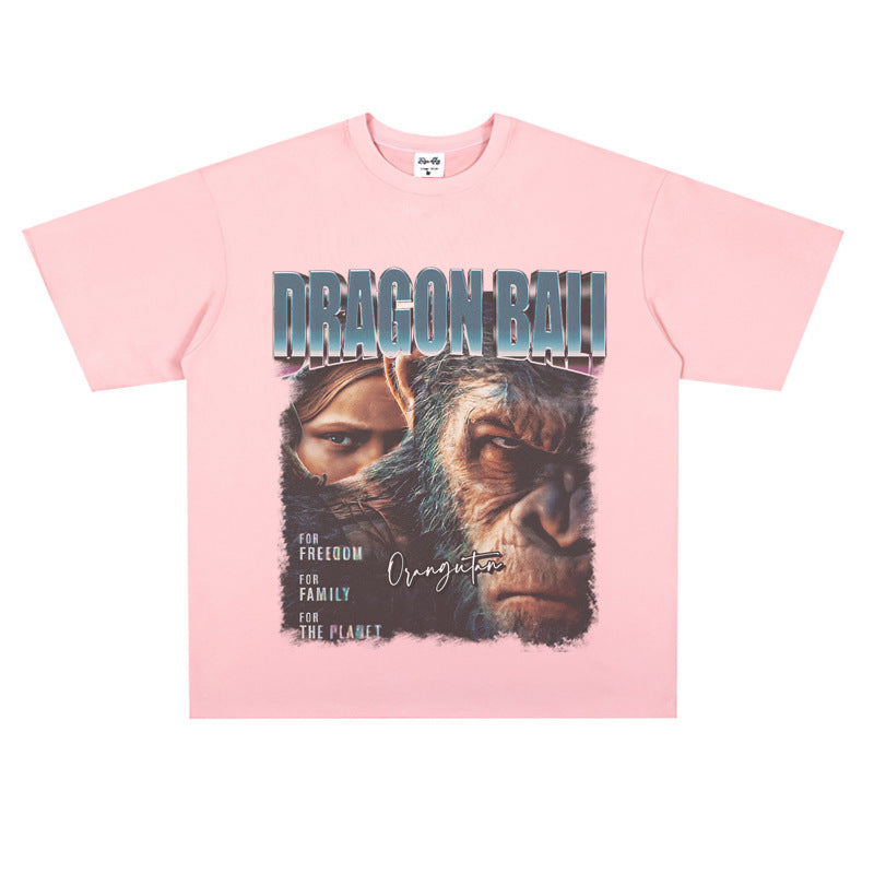 Film Star T Shirt Movie Rise of the Planet of the Apes Pure Cotton Loose Short Sleeve American Retro Trendy T-shirt Men