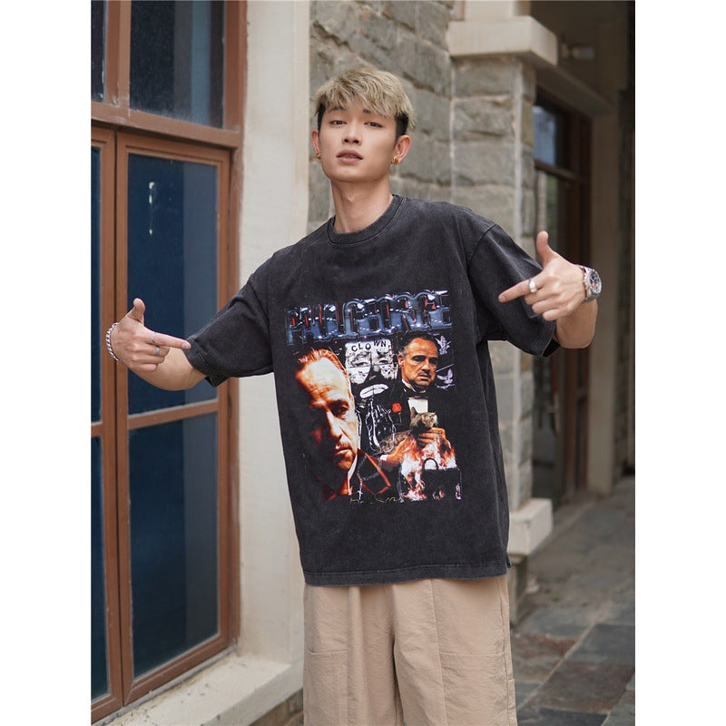 Film Star T Shirt Cotton Short Sleeve Loose round Neck Retro Design T-shirt for Men