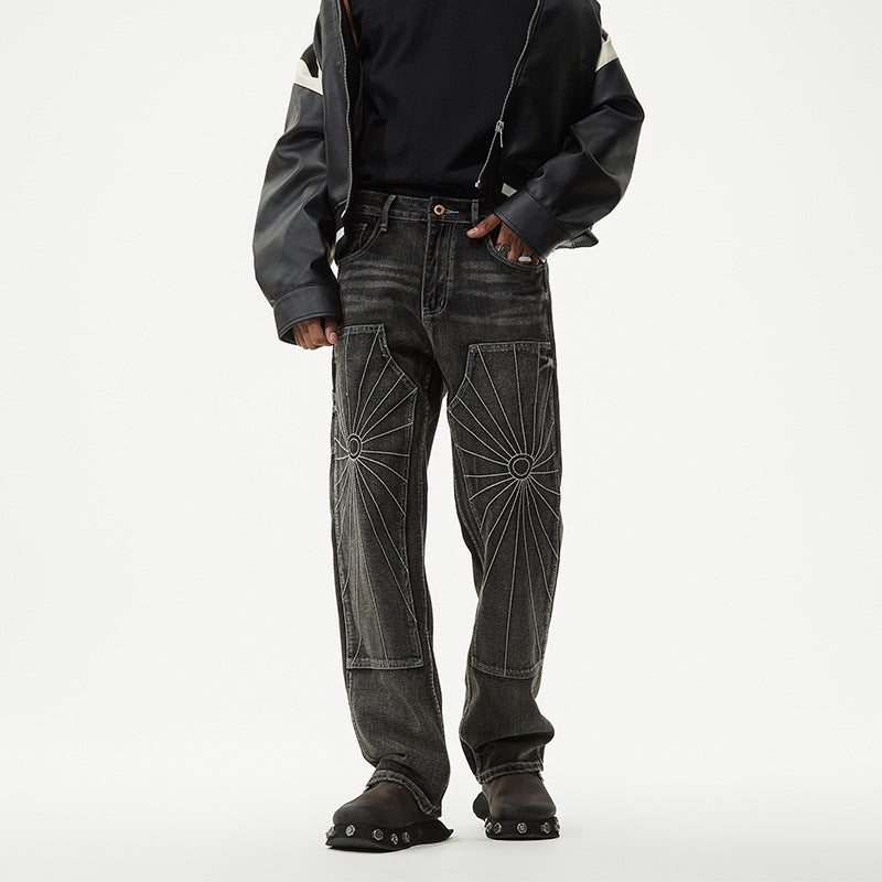 1990 Fashion Jeans Embroidered Spider Web Casual Loose Jeans