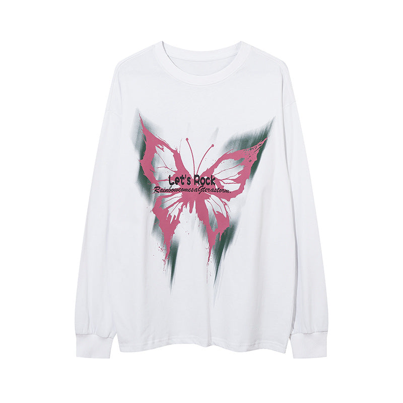 Vintage T Shirts Hip Hop Butterfly Graffiti Print Long Sleeve T-Shirt