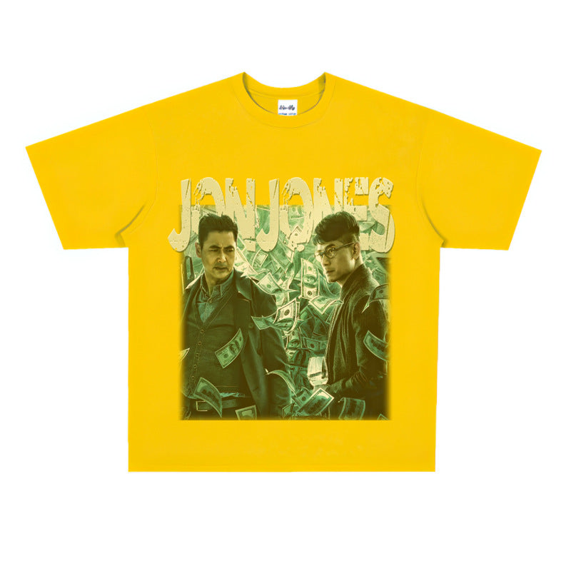 Film Star T Shirt Cotton Short Sleeve Loose Retro American Design T-shirt Men