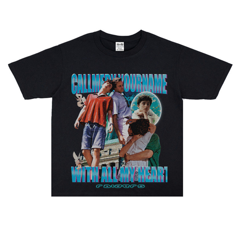 Film Star T Shirt Loose Heavy Retro Street American T-shirt Men and Women