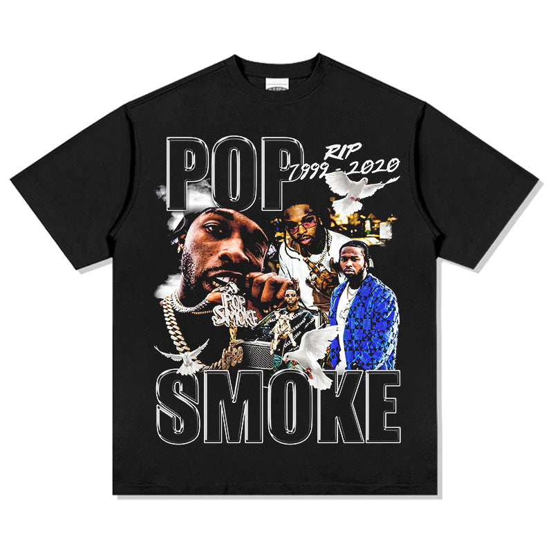 New york hip hop shop vintage Pop Smoke hip hop print short sleeve t-shirt