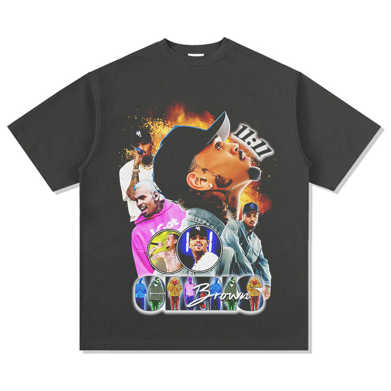 Streetwear masculino hip hop Chris Brown print short sleeve t-shirt