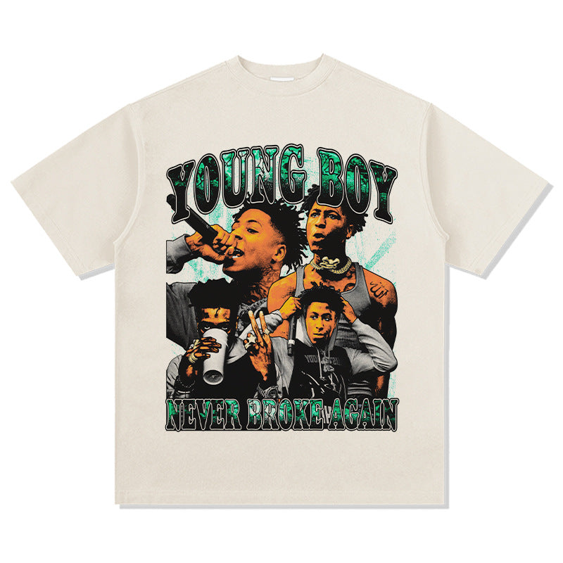 Marcas streetwear usa vintage hip hop Young Boy print short sleeve t-shirt