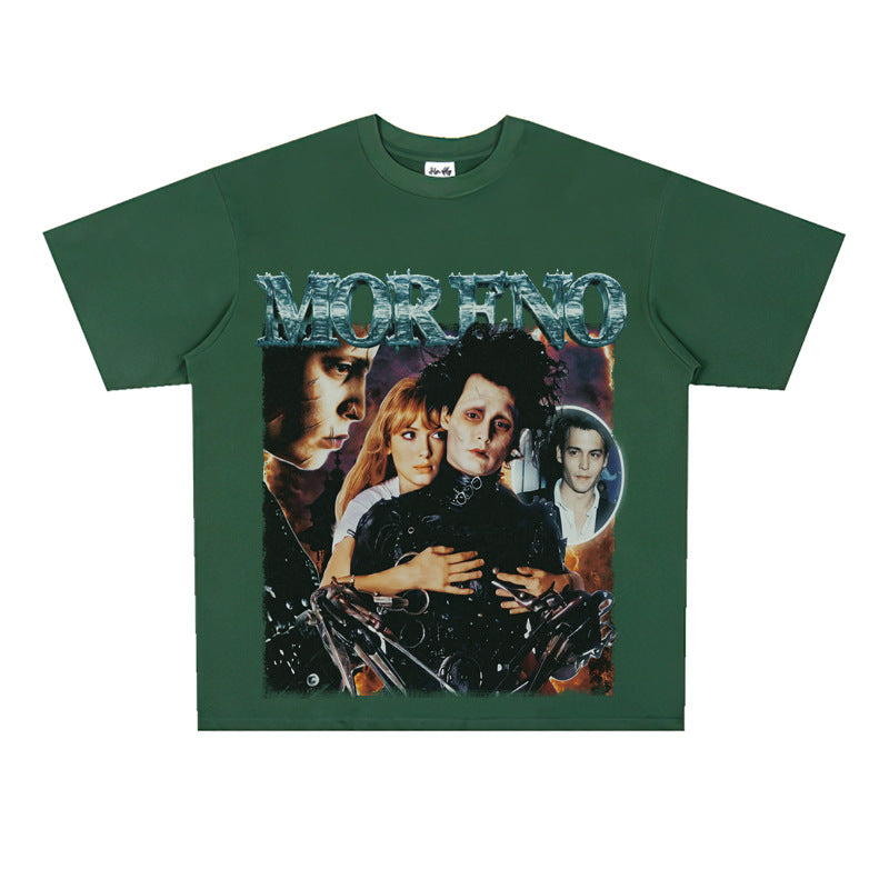 Film Star T Shirt Edward Short Sleeve Loose Retro American Street T-shirt Men and Women