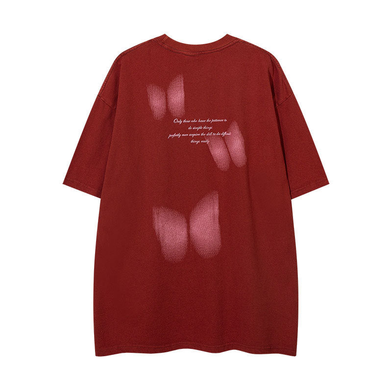 Vintage Tišö Rt Butterfly print washed short-sleeved men's and women's T-shirts