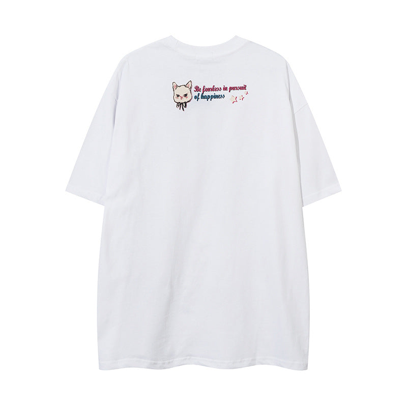 Nyc T Shirt Retro Cat Short Sleeve T-Shirt Summer Loose Casual Top