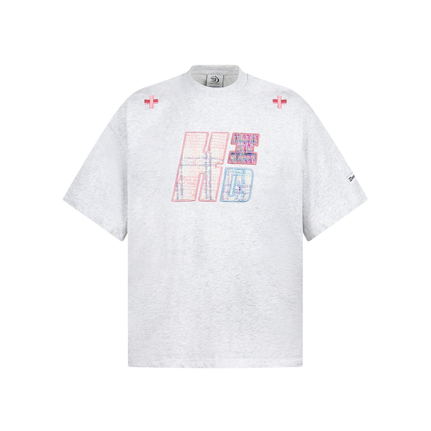 USA Vintage T-Shirt Contrast Pink Plaid Embroidery Men's Summer Loose
