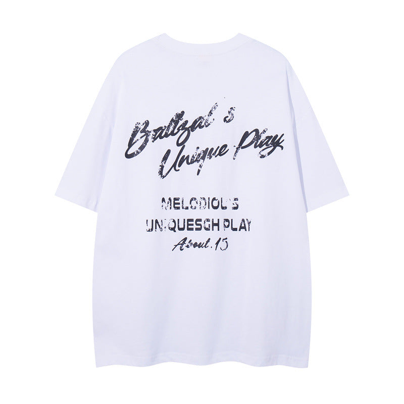 US drip outfits summer vintage print casual loose short sleeve T-Shirts