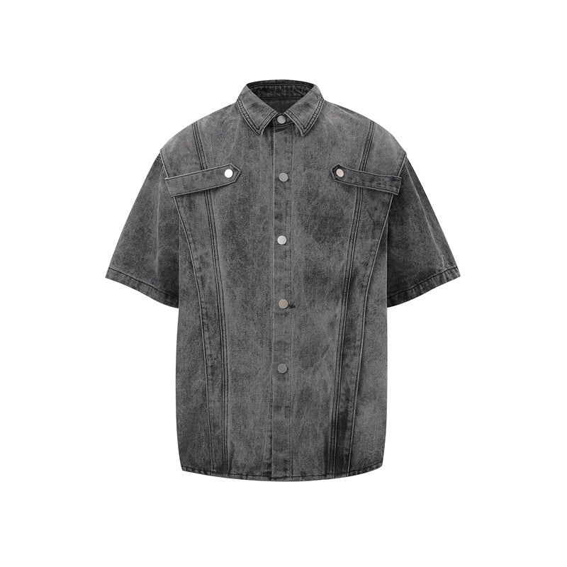 Stone Wash T shirt tie-dye gradual change washed old denim short sleeves