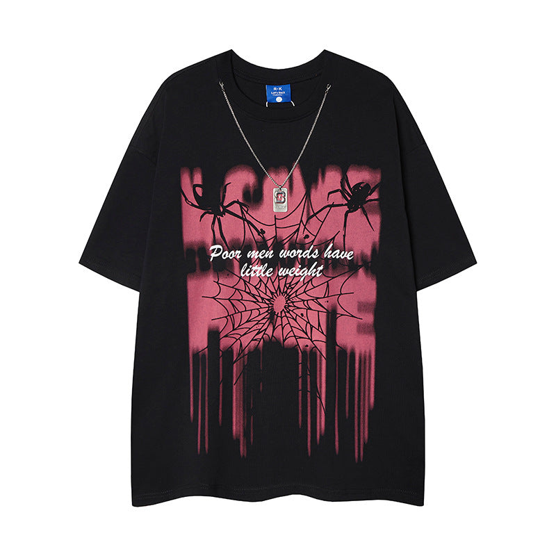 Nyc 1990 Shirt Spring/Summer Short Sleeve Spider Print T-Shirt