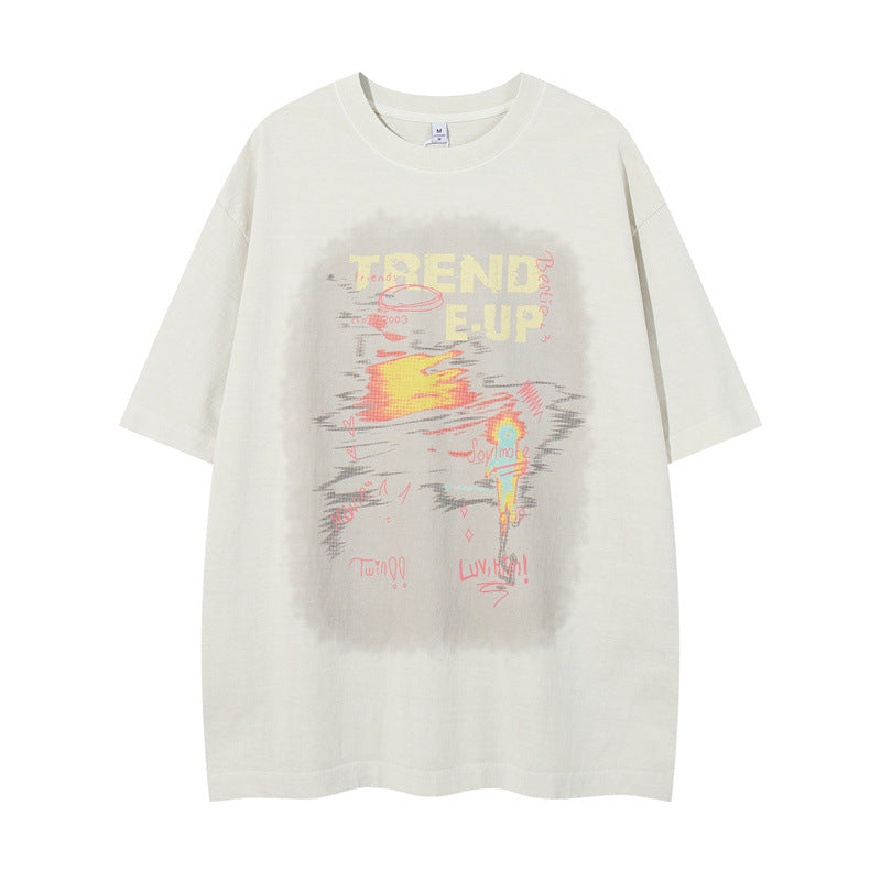 US drip outfits Summer Vintage Pattern Casual Loose Short Sleeve T-Shirts