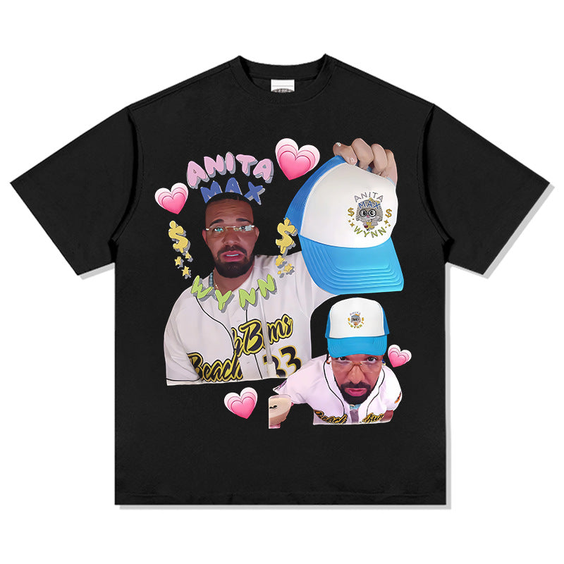 Outfit streetwear vintage hip hop drake print short sleeve t-shirt