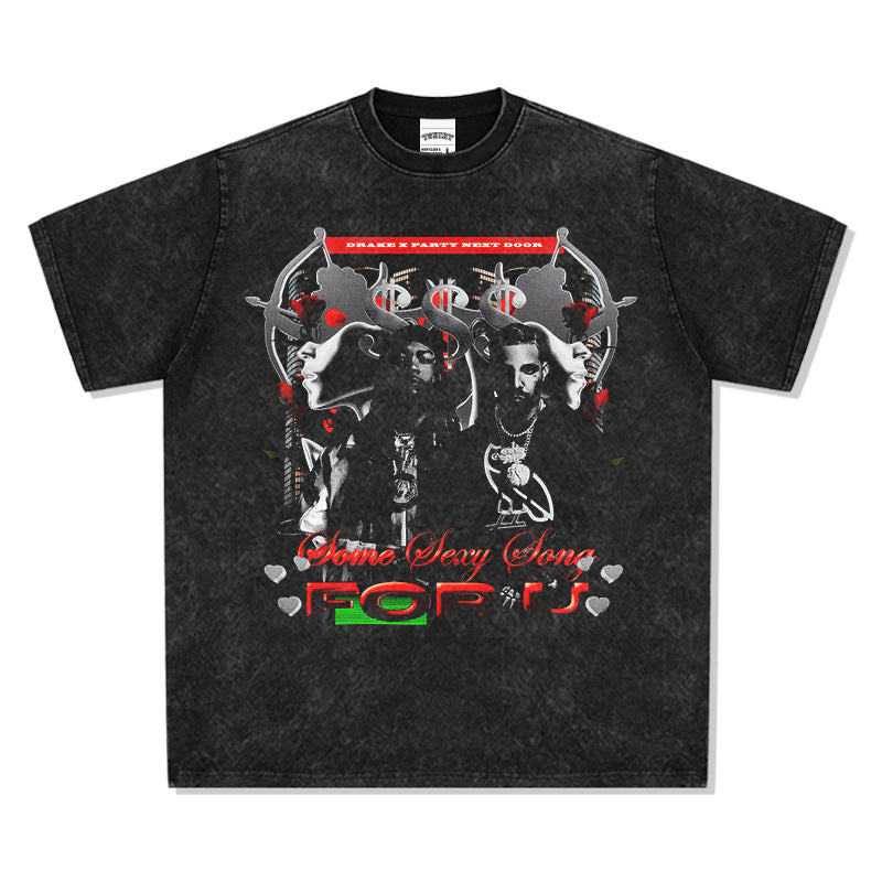 Outfit streetwear vintage hip hop DRAKE Drake SSS4U print short sleeve t-shirt