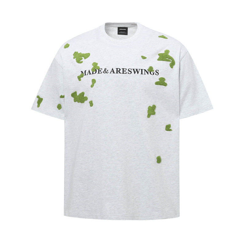 Hip Hop Shirts For Boys Short Sleeve T-Shirt Embroidered Flower Crew Neck Top