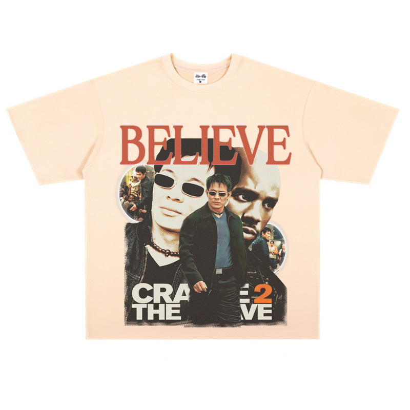 Film Star T Shirt Hong Kong Film Cradle to the Grave Loose Retro Street Cotton T-shirt Men and Women