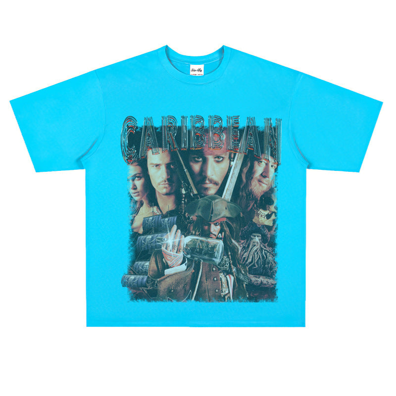 Film Star T Shirt Trendy Cotton Short Sleeve Loose round Neck Retro Design T-shirt for Men and Women
