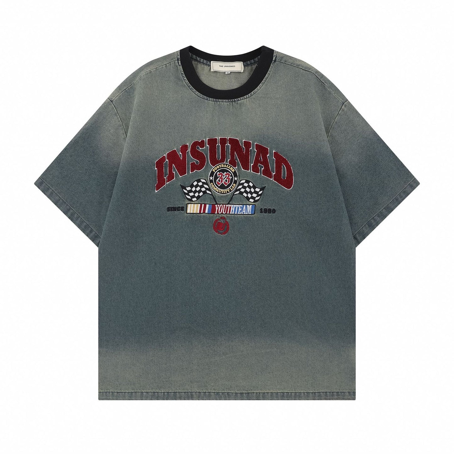T shirt vintage usa summer retro embroidery washed denim short sleeve t-shirt