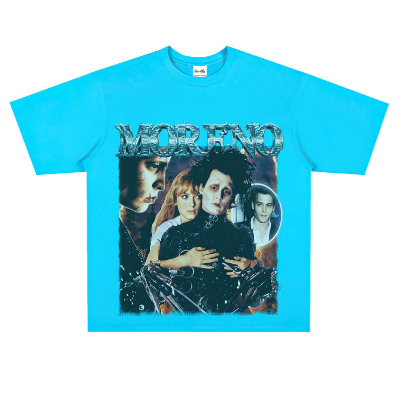 Film Star T Shirt Edward Short Sleeve Loose Retro American Street T-shirt Men and Women