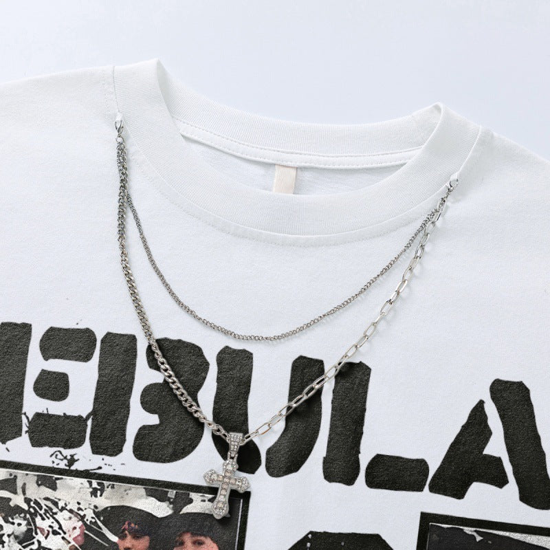 US drip outfits summer vintage figure pattern print casual loose short sleeve T-Shirts