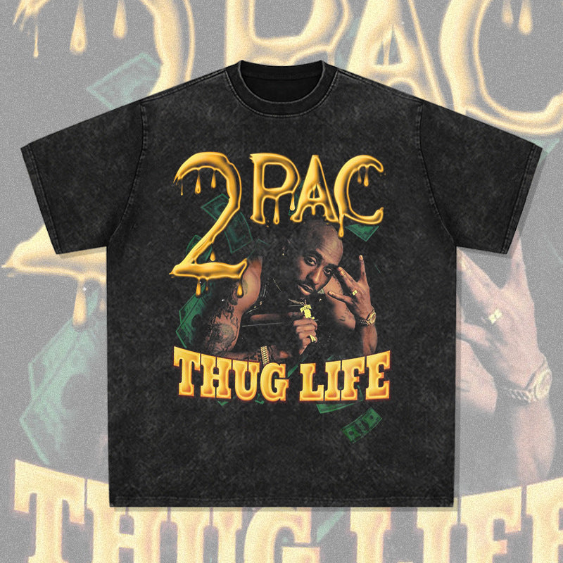 Cool t rapper BC 2Pac figure pike hip hop oversize vintage print short sleeve t-shirt