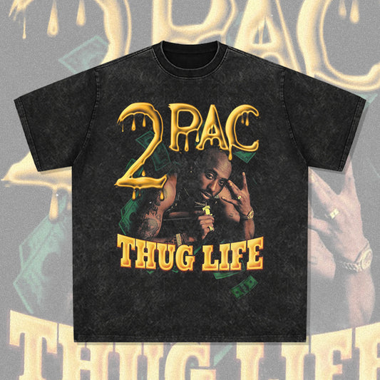 Cool t rapper BC 2Pac figure pike hip hop oversize vintage print short sleeve t-shirt