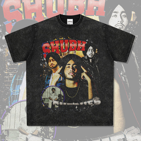 Streetwear masculino vintage hip hop Shubh print short sleeve t-shirt