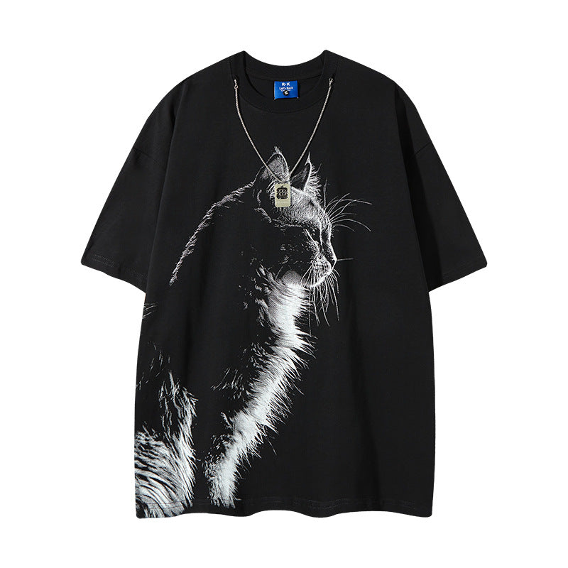 Nyc 1990 Shirt Retro Cat Print Short Sleeve T-Shirt
