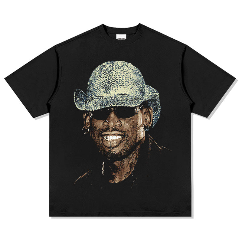 New york hip hop shop dennis rodman star avatar retro print short sleeve t-shirt