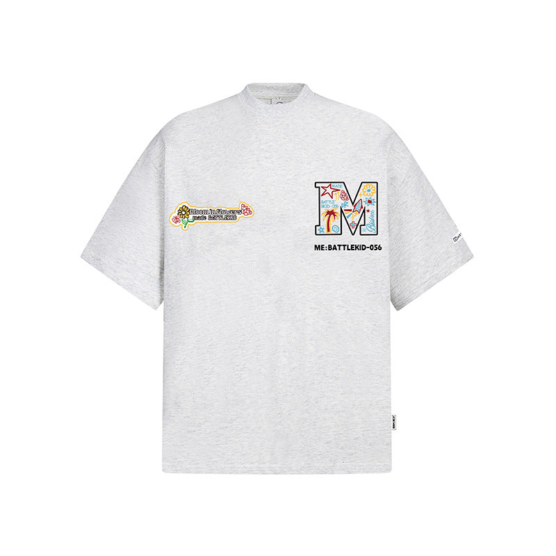 Hip Hop Clothes New York Vintage Alphabet Floral Embroidery Short Sleeve T-Shirt