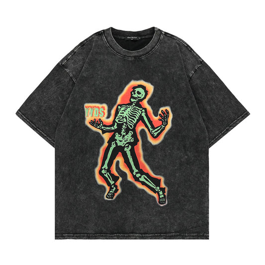 60s Style T Shirts Summer Hip Hop T-Shirt Short Sleeve Skull Print