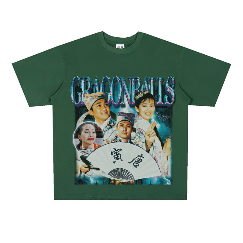 Film Star T Shirt Funny Stephen Chow Movie Short Sleeve Loose Retro T-shirt