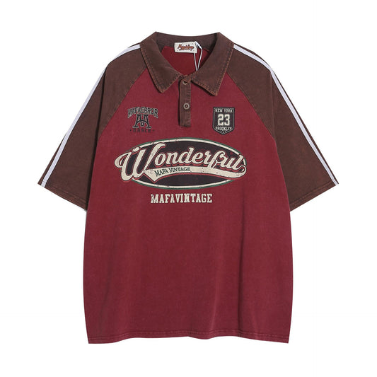 T shirt vintage usa summer short-sleeved sweatshirt washed old lapel polo shirt