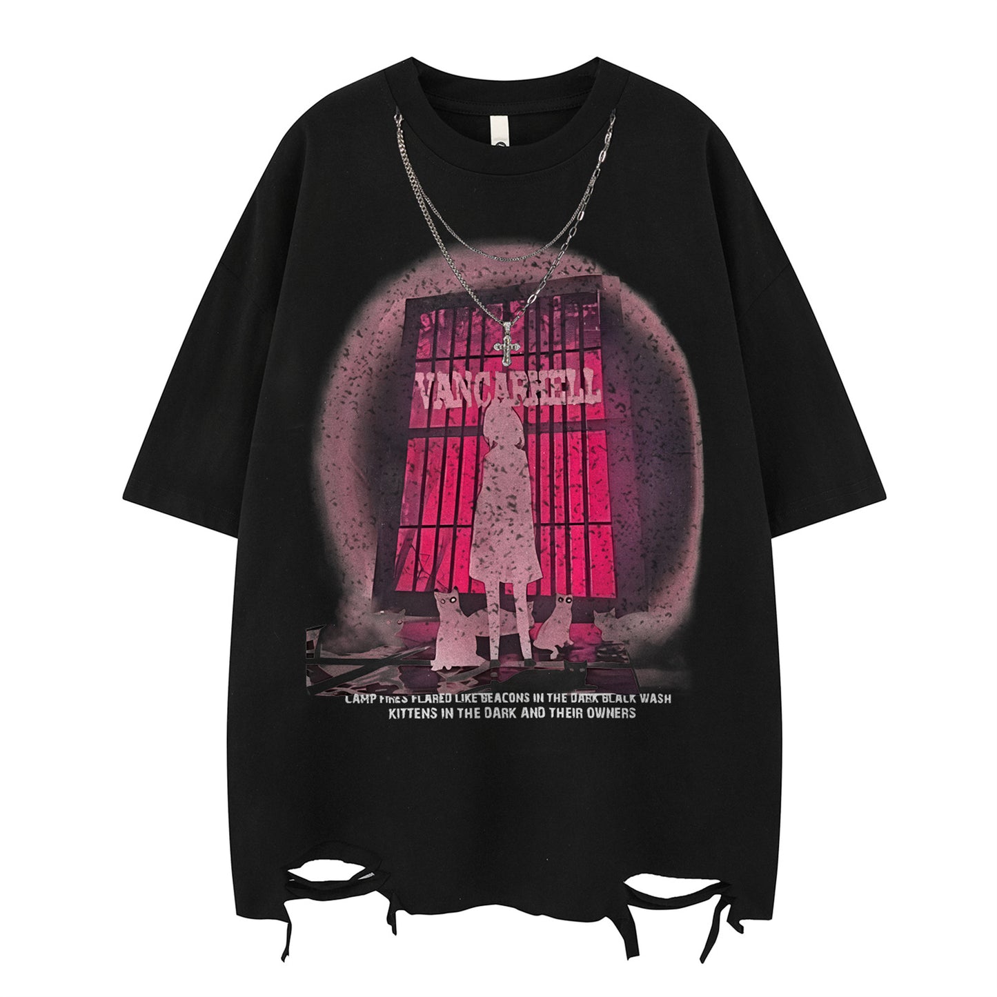 Distorted vintage necklace short sleeve t-shirt summer loose top