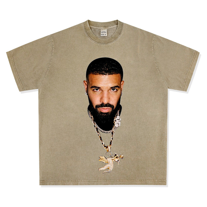 Outfit streetwear Vintage Hip Hop Drake Big Head Print Short Sleeve T-Shirt