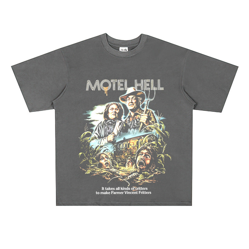 Film Star T Shirt European Pure Cotton Loose Short Sleeve Retro Trendy Printed T-shirt for Men