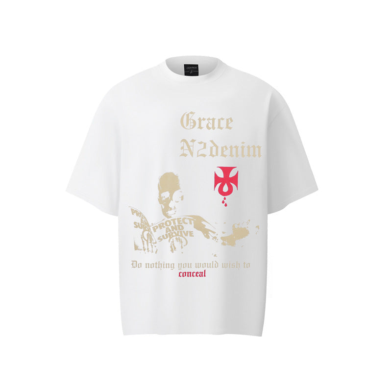 Hustle vintage summer hip hop skull short sleeve t-shirt