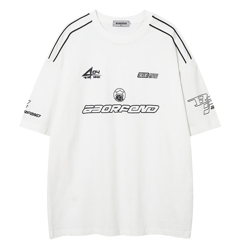 Racing oversized t shirt racing sports style letter print short sleeve t-shirt